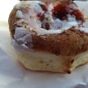 Cherry Kolache. Scratch made, with a cinnamon crust on the top half.