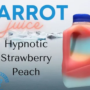a plastic bottle of strawberry peach juice