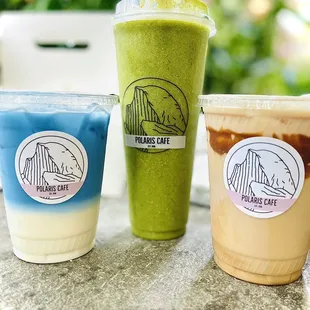 The white rabbit next to green juice and brown sugar chai