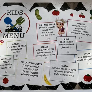 Kids&apos; menu