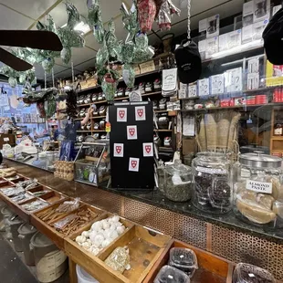 The interior of Polcari's Coffee Shop in The North End Boston various Italian packaged goods &amp; spices  - an institution since 1932