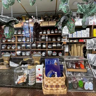 The interior of Polcari's Coffee Shop in The North End Boston various Italian packaged goods &amp; spices  - an institution since 1932