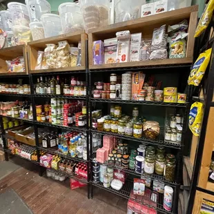 The interior of Polcari's Coffee Shop in The North End Boston various Italian packaged goods  - an institution since 1932