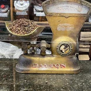 Making a Special Blend of their Coffee for me &amp; weighing it in a vintage Machine. Polcari's Coffee Shop North End Boston since 1932