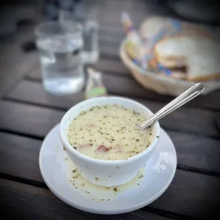 a bowl of soup on a plate