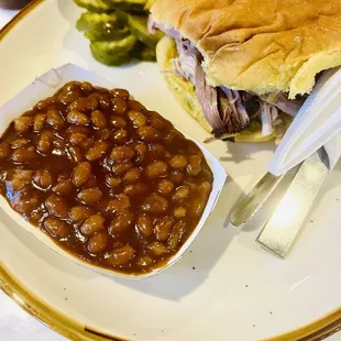 Pulled Pork Sandwich and Baked Beans