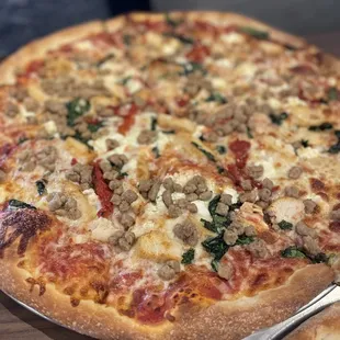 Goat sausage pizza