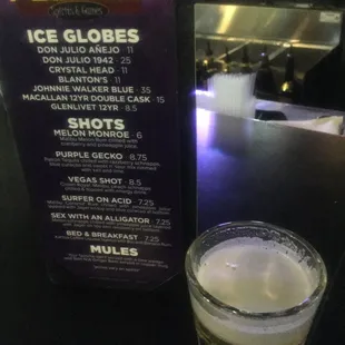 a shot of iceglobes in a shot glass