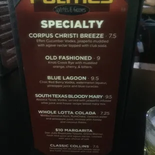 the menu of a restaurant