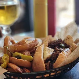 Philly steak and cheese with rings.