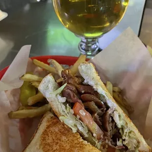 blt, 1/2 fries, 1/2 onion rings (not shown)