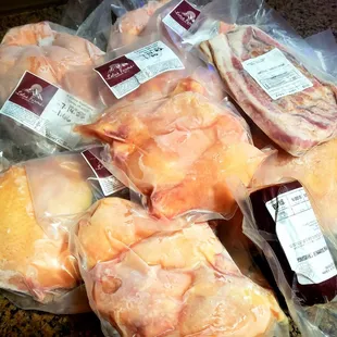 Whole birds, spatchcock, legs &amp; breasts, summer sausage &amp; bacon