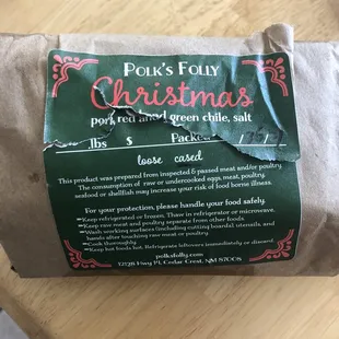 Limited time Christmas sausage, I think we got one of the last packages for the season.