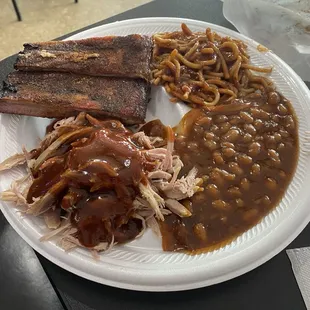 Ribs, pulled pork, BBQ spaghetti