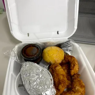 Chicken tenderloins, seasoned string beans, baked sweet potato (cinnamon &amp; sugar), homemade corn muffin
