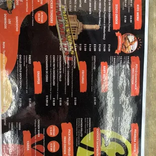 a menu for a restaurant