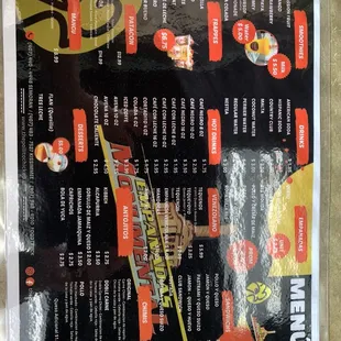 a menu for a restaurant