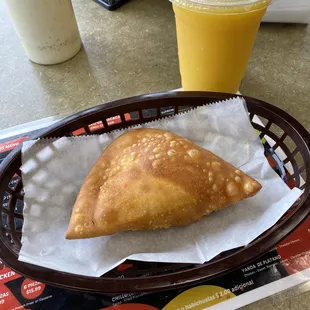 Chicken Empanada and Mango Smoothie