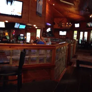 a view of a bar with people sitting at the bar