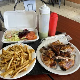 Pollo con papas y ensalada (whole chicken, fries and side salad) the flavor of the chicken was so good!
