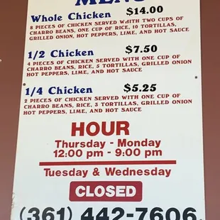Menu &amp; Prices