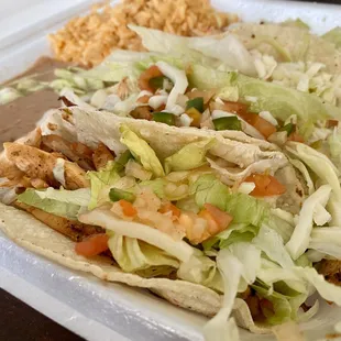 Chicken tacos, no fried jalapeño! Too hot 4 my behbay..