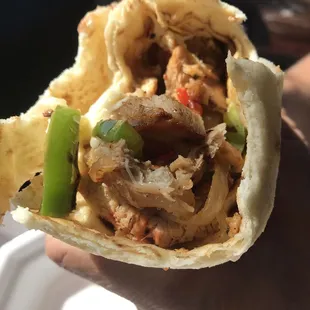 Ginormous flour tortilla chicken, cheese &amp; veggies burrito served piping hot! Bueno bueno! Get it! :)..