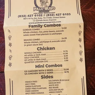 menu