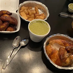 Whole Chicken, Fried Cassava, Sweet Fried Plantains