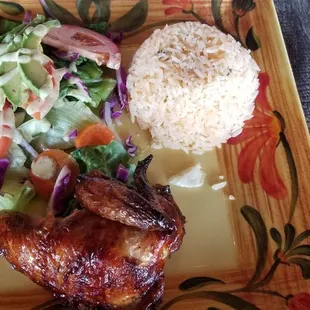 Avocado Salad, Mexican rice, and roasted chicken. It was really delicious.