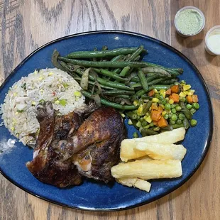 Half Chicken with four sides.