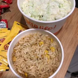 Heavy Mayo in the coleslaw.  The 8 piece meal came with 1 coleslaw and 3 of these mini rice bowls.