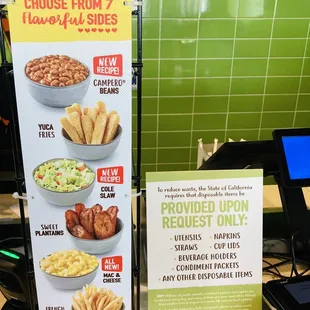 Sides options and requests for extras