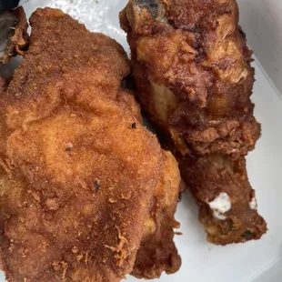 The chicken is hairy, salty and a little too cooked