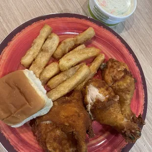 3 piece meal with 2 sides: yuca fries Coleslaw