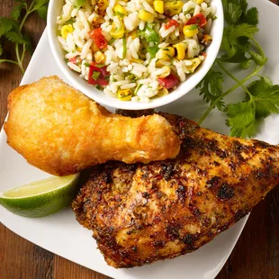 The perfect pairing-hand-breaded fried &amp; citrus grilled chicken.