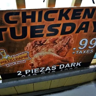 a chicken tuesday sign