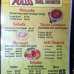 a menu for a mexican restaurant