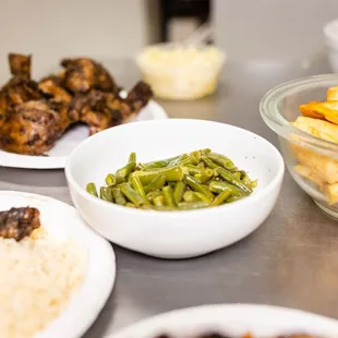 a variety of dishes of food