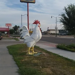 Giant chicken outside, yummy chicken inside.