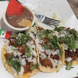 Mexican Chorizo Tacos with Refried Beans