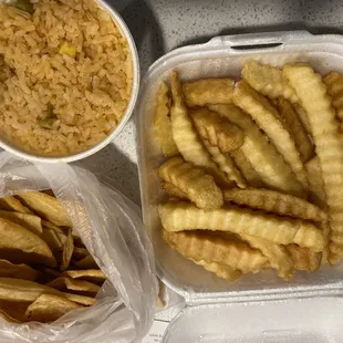 Fries, chips and rice