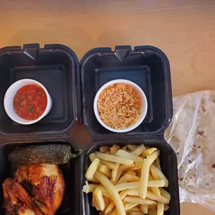 Combo 1 (Breast, Wing, Rice, Fries, Salsa, 2 Flour Tortillas)