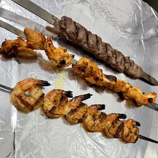 Chicken, shrimp and kubideh kabob