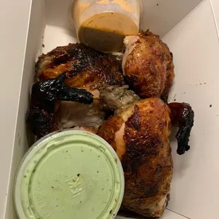 chicken in a box with sauce