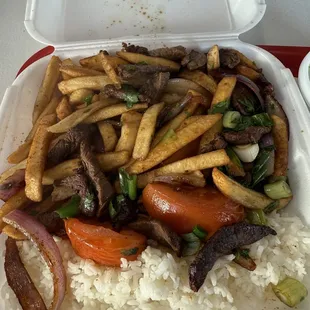 Lomo Saltado with extra meat. Seasoned to perfection. 10/10