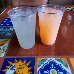 Aguas frescas Lime in the left and melon on the right