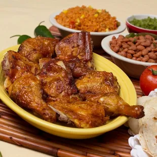 a plate of food on a bamboo mat
