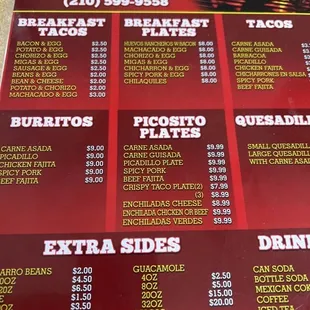 Taco menu