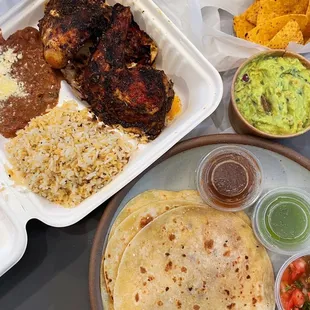 Truly a chicken feast! This is the half bird plus a side of guacamole.